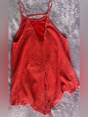 PPLA Red Orange Tank Top Mesh Back Flowy Sleeveless Boho Festival